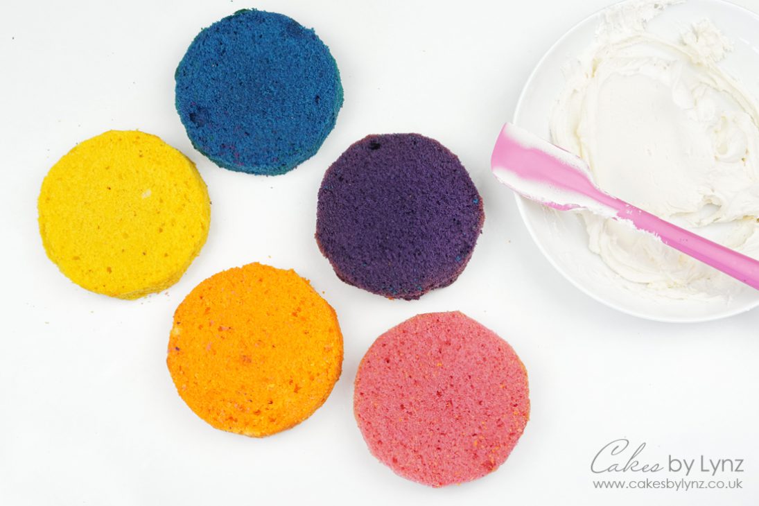 coloured rainbow sponge cake tutorial